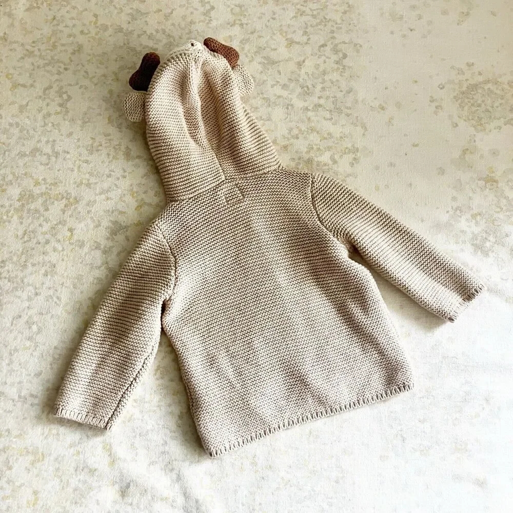 baby Gap Girls Size 3-6M Reindeer Hooded Cardigan Sweater Winter Xmas Rudolph